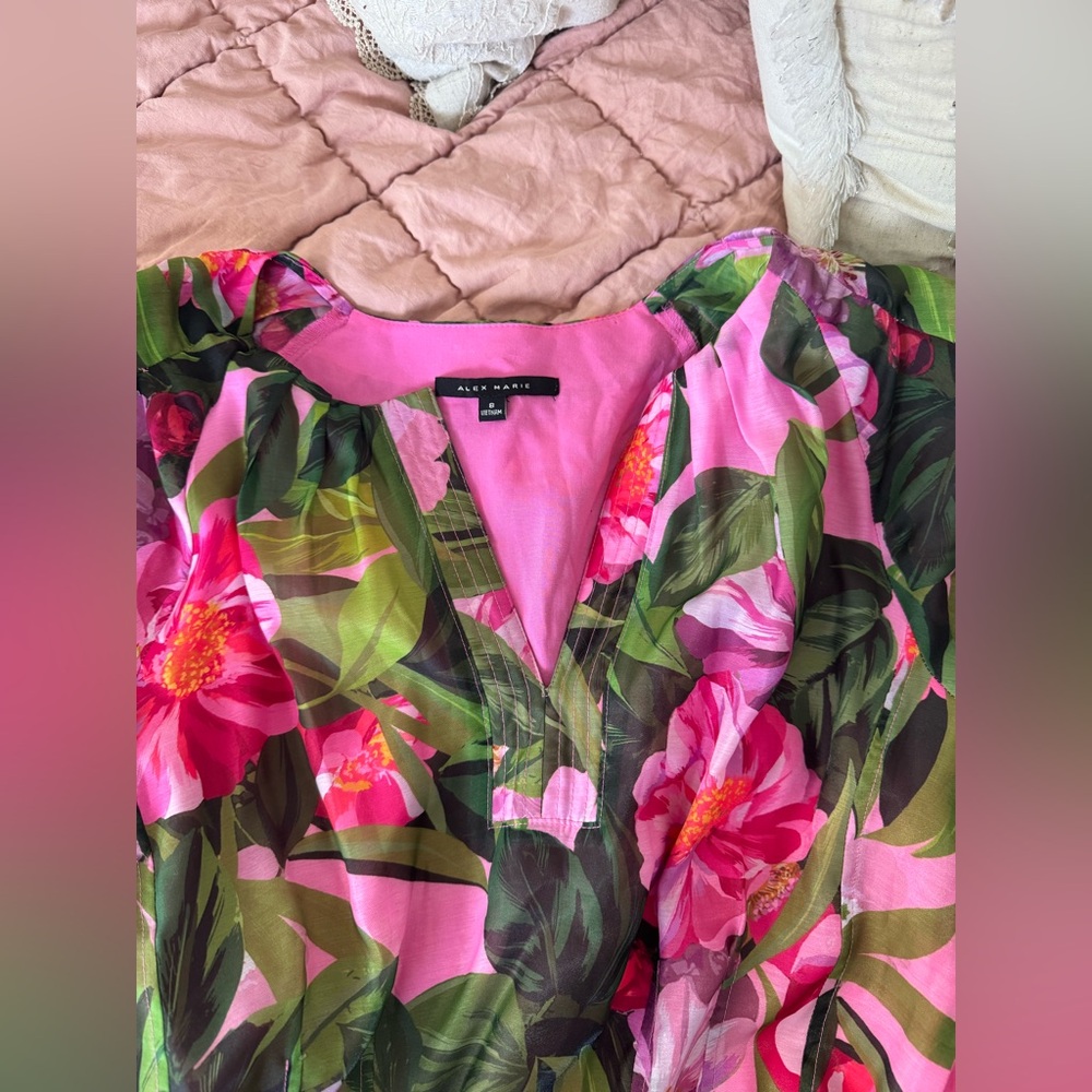 Alex Marie Pink Floral Maxi Dress Size 8 Puff Sleeve Modest Spring - Picture 9 of 10